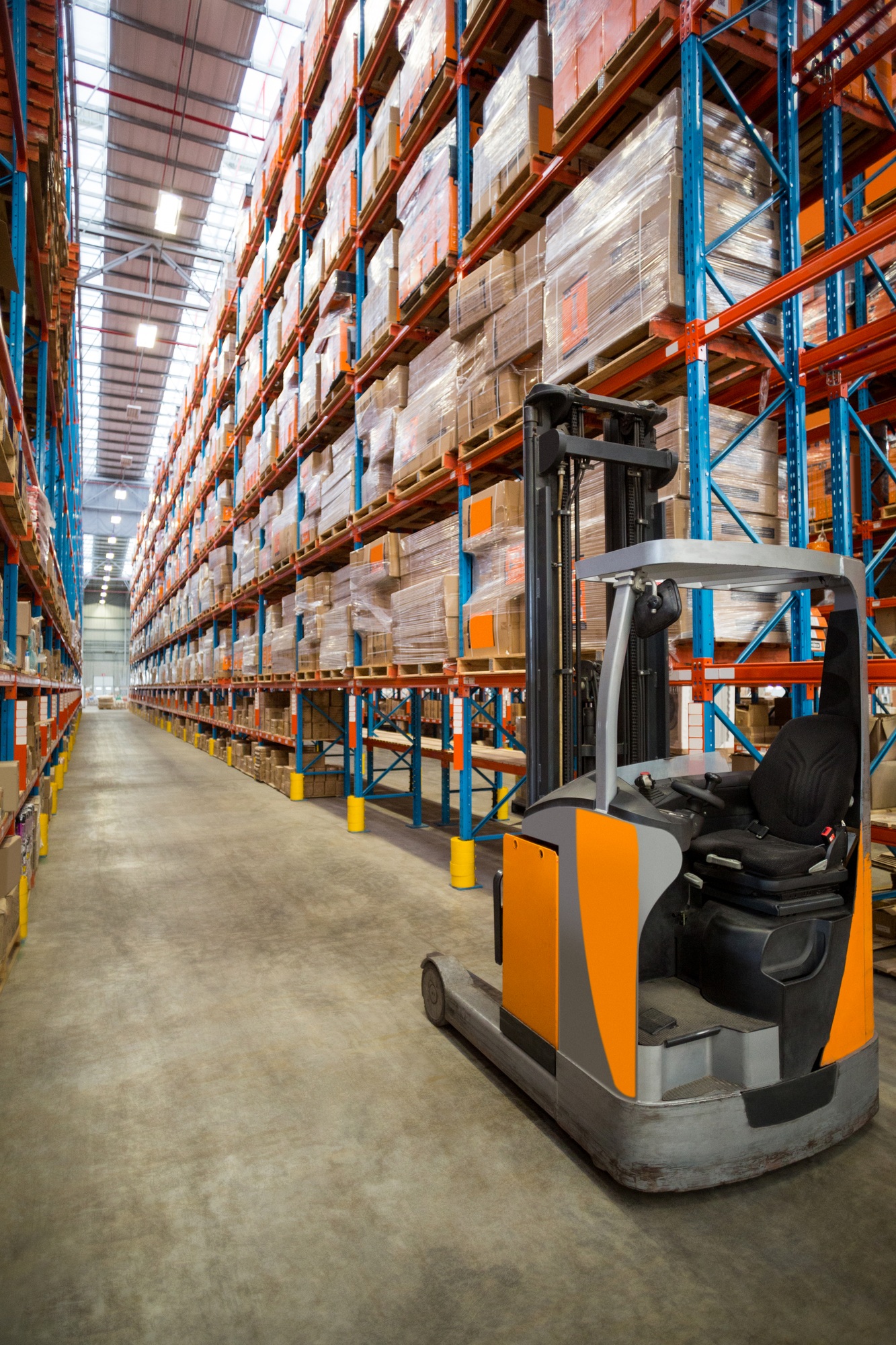 Shelves with boxes in warehouse